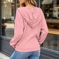 thumbnail image 5 of Plus Size Waffle Zip Up Hoodie Women Casual Drawstring Sweatshirt | Full Zip Closure, Casual Fall Wear, Stand Collar, Multiple Colors, Long Sleeve, Lightweight, No Pocket, Pink, XXL, 5 of 6