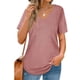 thumbnail image 3 of Camiseta de mujer Color puro Pit Strip cuello en V manga corta Top señoras suelta camiseta Casual, 3 of 6