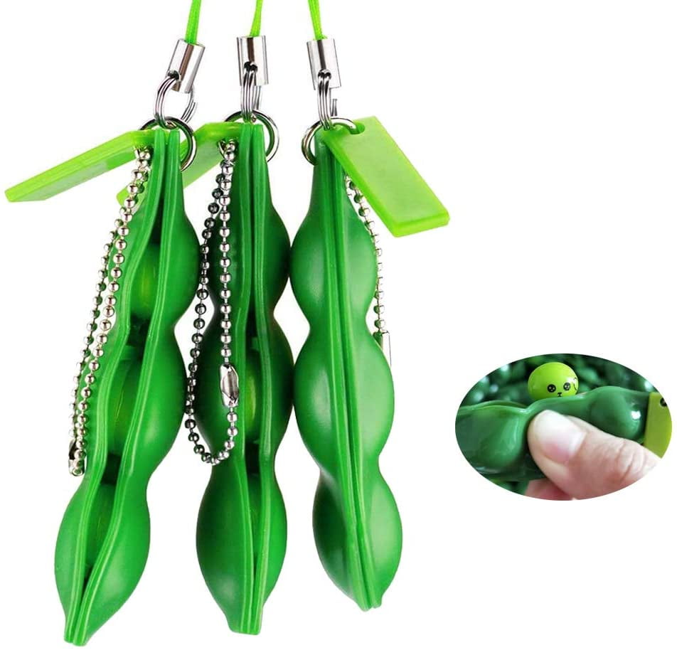 Stress Relief Toy Anti-Anxiety Toy Adults Autism Pea Pod Keyring Squeezy Bean