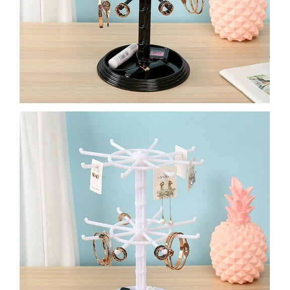 White Plastic Rotating Jewelry Tray for Display with Multi-Layer Design Compact and Portable