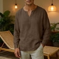 thumbnail image 2 of Qelyn Men's Long Sleeve T-Shirts Casual V Neck Linen Shirts Lightweight Loose Fit Basic Tee Tops for for Daily Wear, 2 of 7