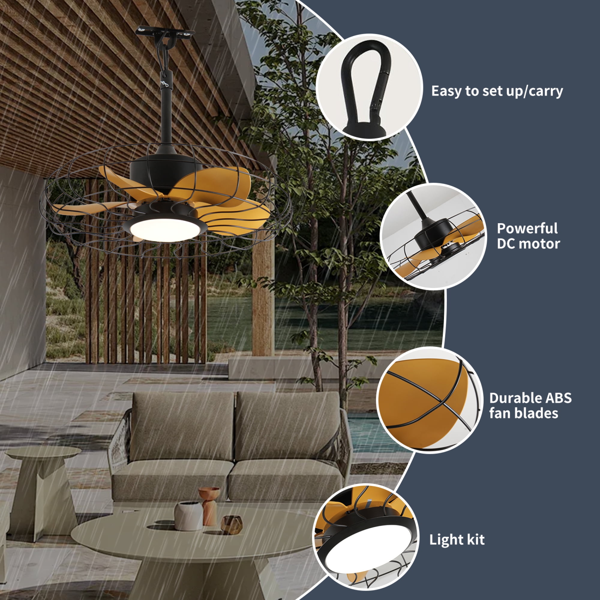 Jopath 23 Inch Outdoor Ceiling Fan with Light and Remote Control,IP65 Waterproof 3CCT 6-Speeds for Patio Porch Pergola