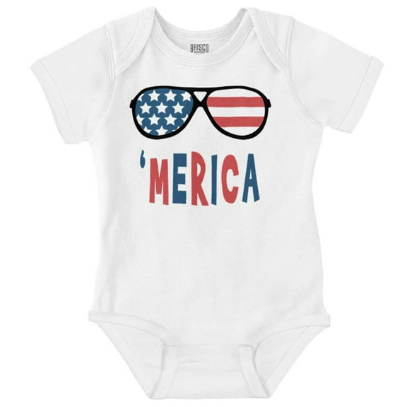 Funny American Flag Glasses 4th July Romper Boys or Girls Infant Baby Brisco Brands NB