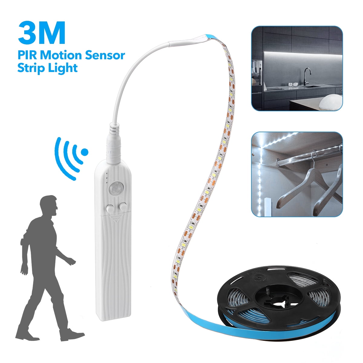 Wireless PIR Motion Sensor waterproof LED Wardrobe Under Bed Strip night Light