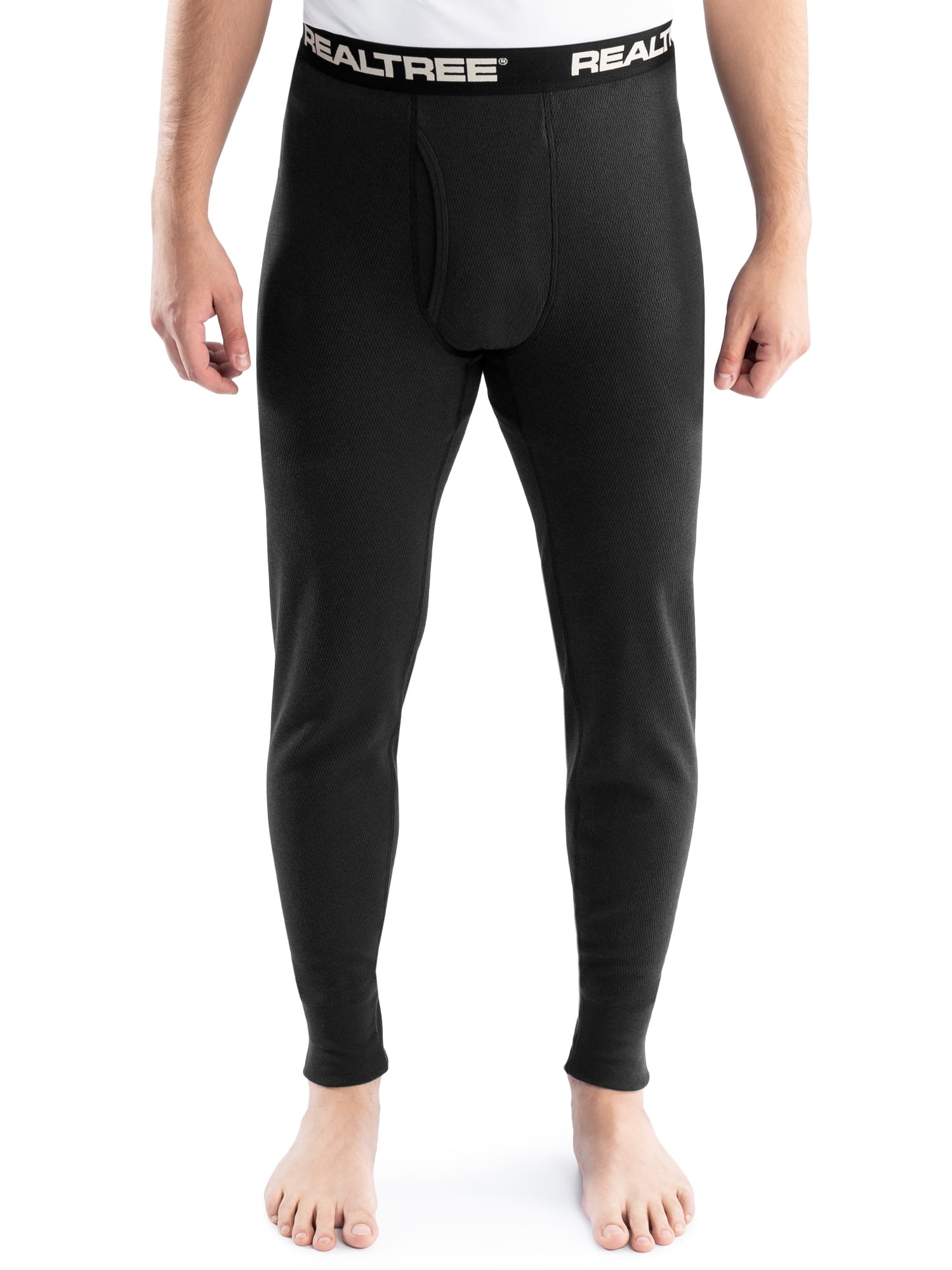(2 pack) Realtree Men's Cotton Base Layer Thermal Pant, Black, L