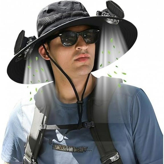 Wide Brim Solar Fan Hat, Hat with Fans Solar Power, Removable & USB Charging Fan, Sun Hats for Men Women Outdoor Fishing