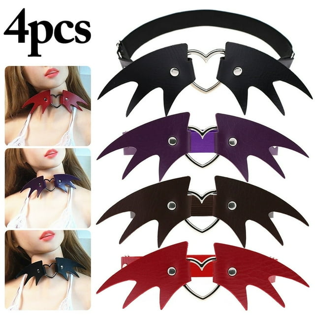 4 Pcs Collier Ras du Cou Halloween Décoration Cœur Aile d'Ange Mignon Collier Réglable Gothique