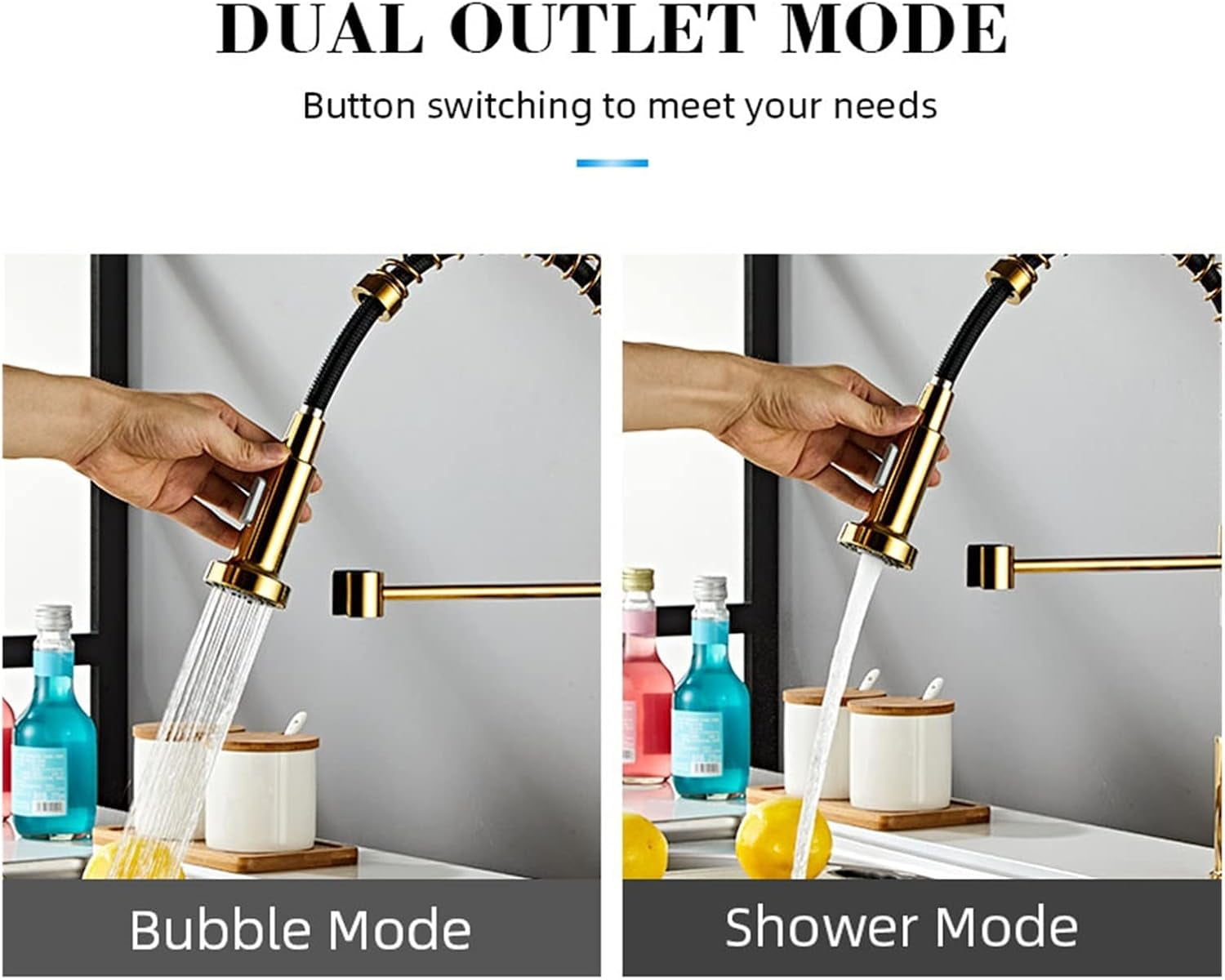 Kitchen Faucets Brush Brass Faucets for Kitchen Sink Single Lever Pull Out Spring Spout Mixers Tap Hot Cold Water Crane