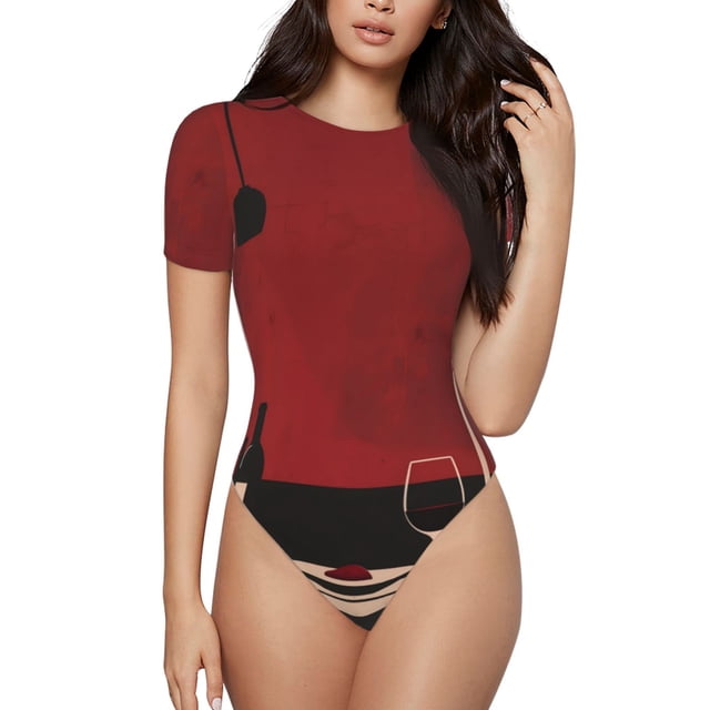 Balery Minimalist Romantic Dinner Body de cuello redondo de manga corta para mujer Tops de manga corta Tops básicos-Large