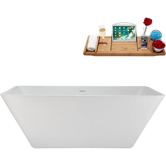 63" Streamline NB6340BGL Soaking Glossy White Freestanding Tub and Tray With Internal Drain in Brushed Gold