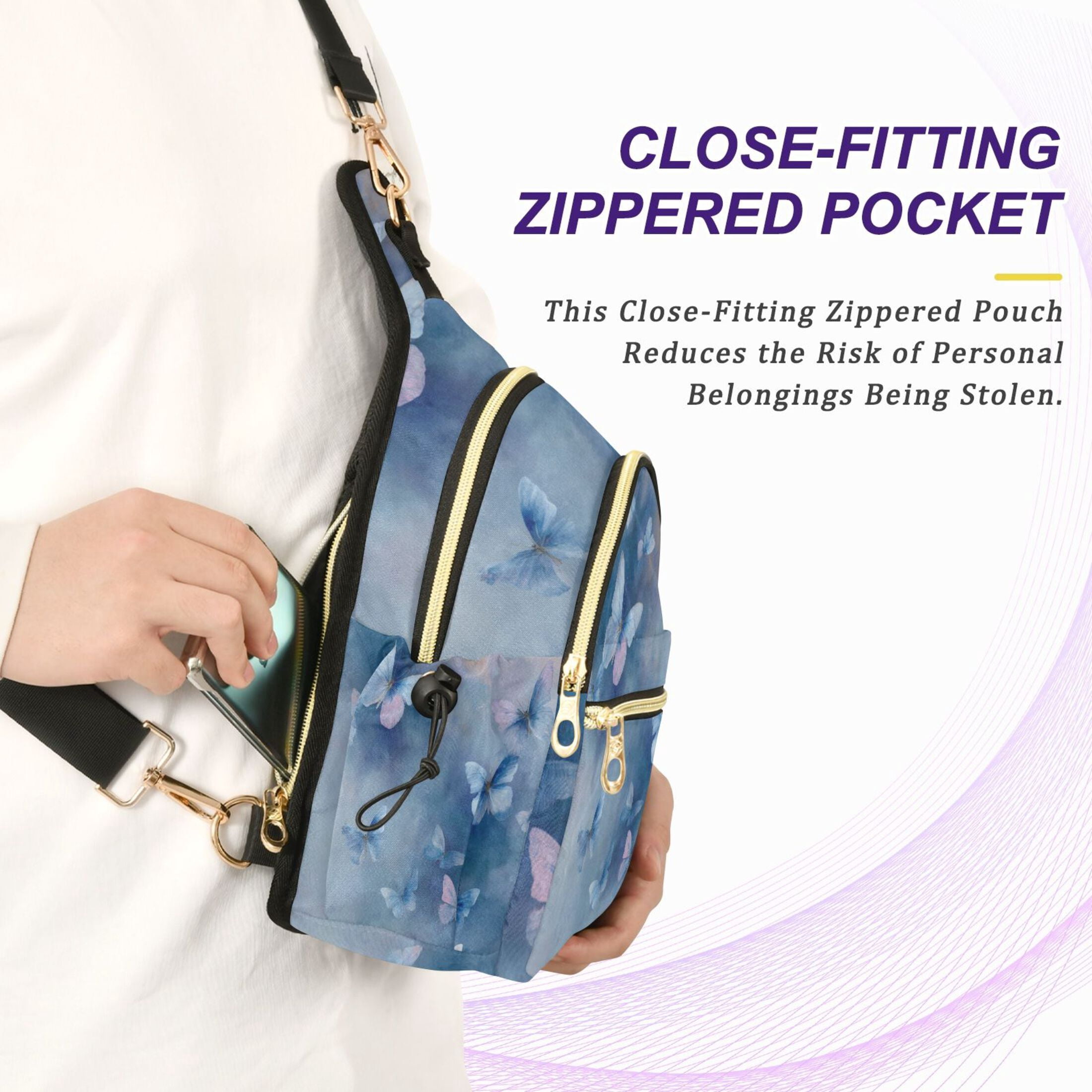 Crossbody Sling Bag for Women Shoulder Purse Trendy Daypack with Adjustable Strap Blue Butterflies Flying