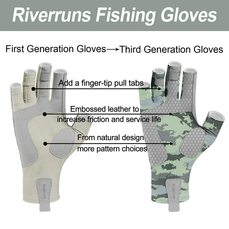 Riverruns Fingerless Fishing Gloves- Fishing Sun Gloves- UV Protection Gloves Men and Women Fishing, Boating, Kayaking, Hiking, Running, Cycling and