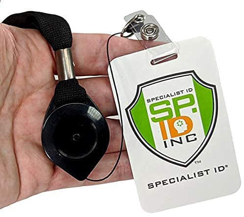 25 Pack - Comfort Lanyard with Locking Badge Reel - Locks in Open (Extended) Position with Push Button Recoil - Quick Release Safety Breakaway for Insert & Swipe Key Cards by Specialist ID (Black)
