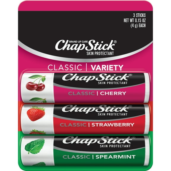 ChapStick Classic Cherry, Spearmint and Strawberry Lip Balm, 0.15 oz, 3 Pack