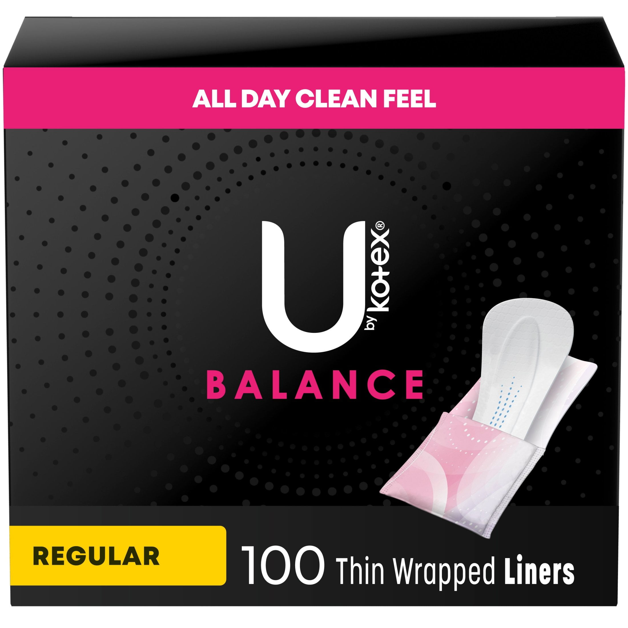 U by Kotex Balance Daily Wrapped Panty Liners, Light Absorbency, Regular Length, 100 Count