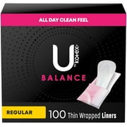 U by Kotex Balance Daily Wrapped Panty Liners, Light Absorbency, Regular Length, 100 Count