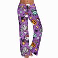 thumbnail image 2 of Kawaii Pajamas for Women Girls Cartoon Cat All Over Print Flannel Christmas Halloween Anime Soft Sleep Pajamas Pants, 2 of 5