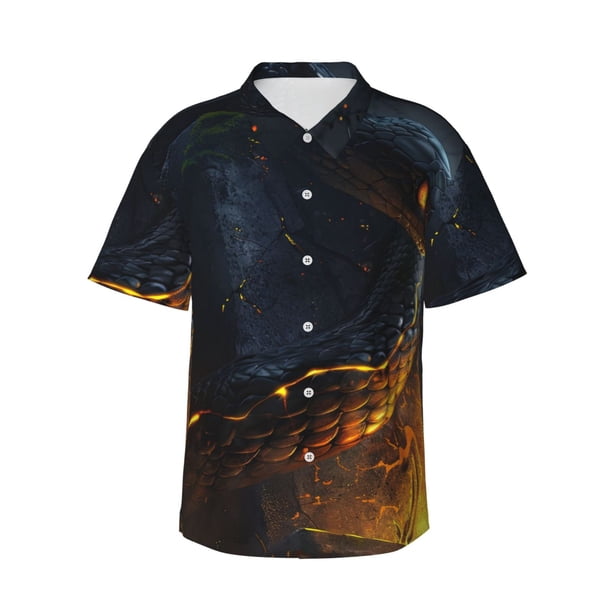 Fotbe Glowing Snake Dark Forest Camisa Hawaiana para Hombre Unisex – Camisa Casual de Verano con Botones de Manga Corta de Algodón y Lino,Medium