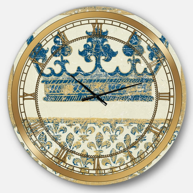 Designart 'Fleur de Lis Gold Crown' Glam wall clock
