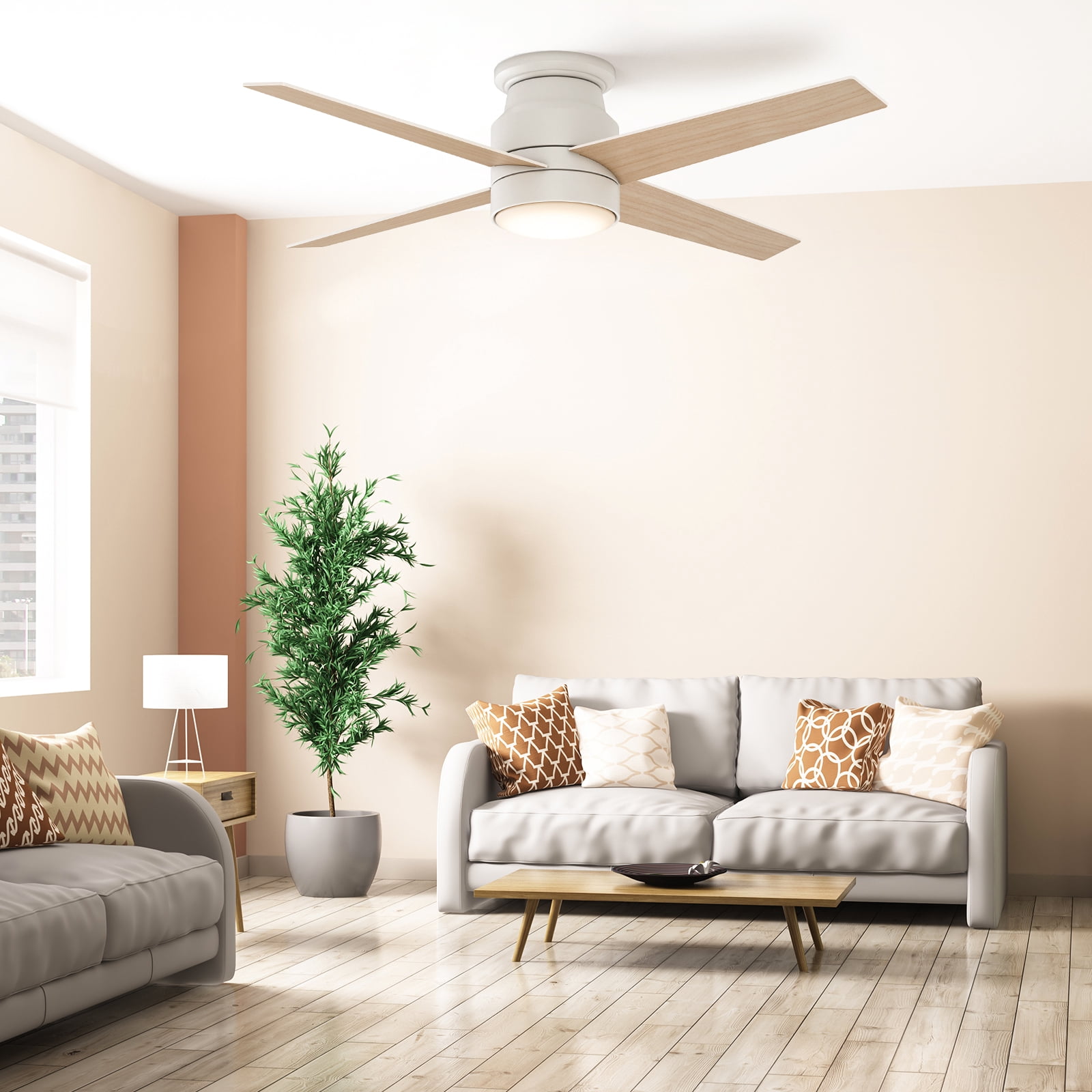 Warmiplanet 52" Modern Flush Mount Ceiling Fan with Light & Remote, White, Dual-Color Blades, DC Motor, 6 Speeds, 3-Color Light, Reversible, Timer