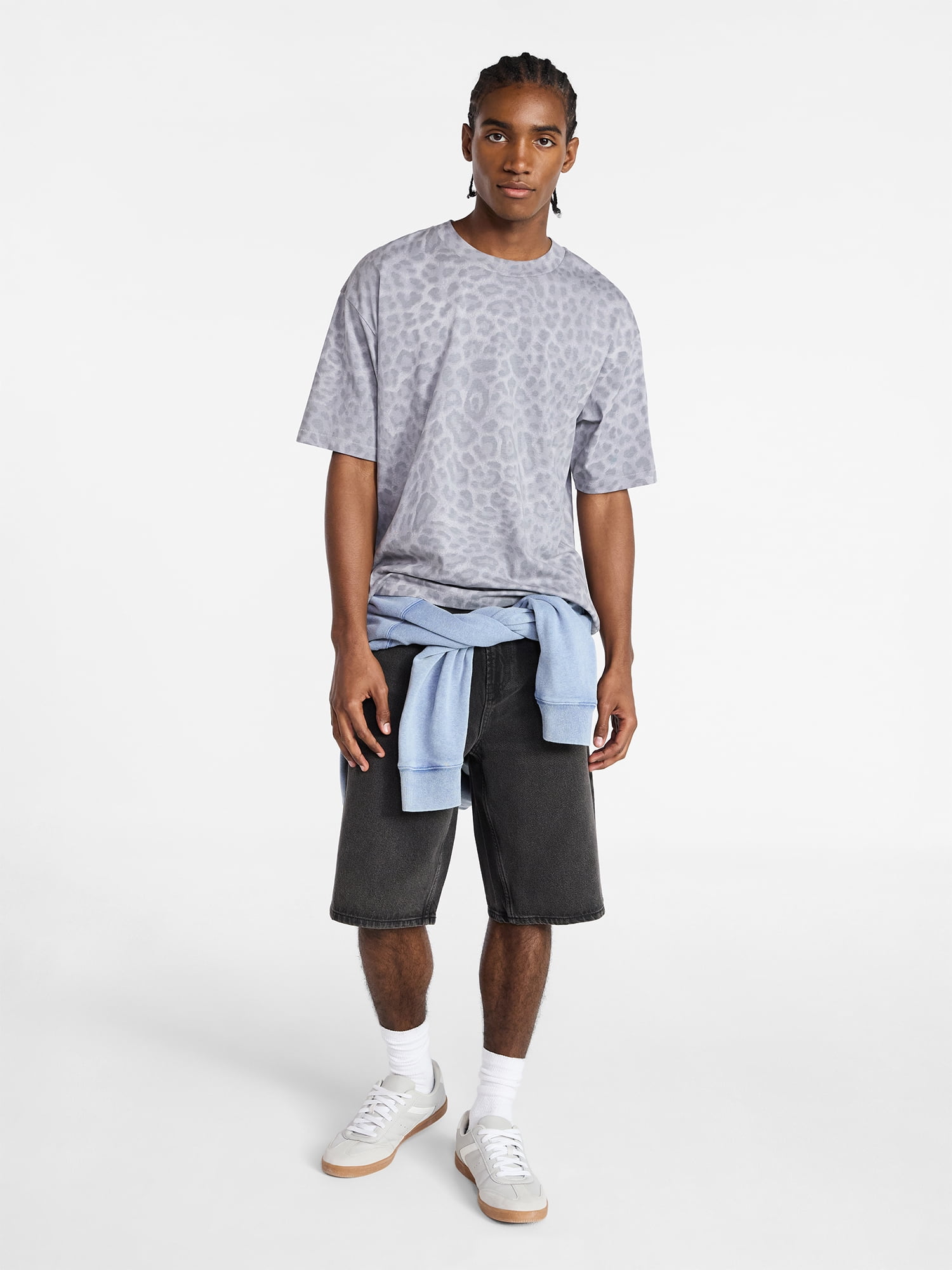 No Boundaries Cotton Oversized Cropped Tee with Short Sleeves, Men's and Big Men's XS-5XL