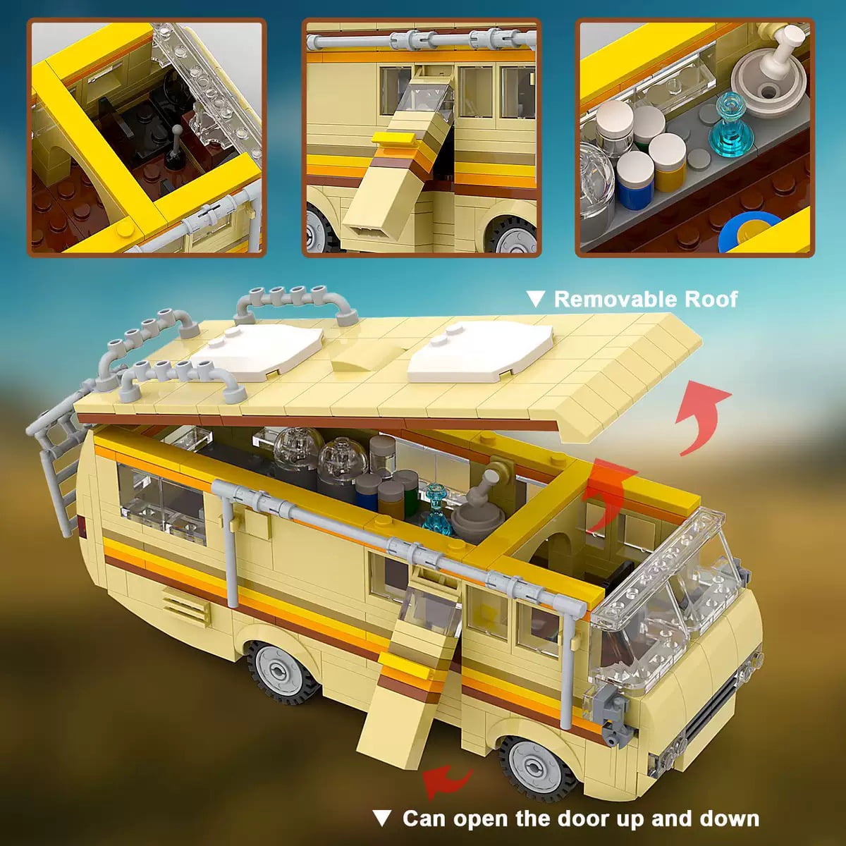 HI-REEKE Car Bus Building Block Set Creative Break Bad RV Car Building Kit Toy for Kid Adult Yellow