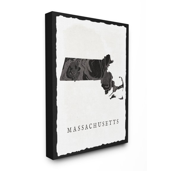 The Stupell Home Decor Collection Black and Grey Marbled Massachusetts State Silhouette Oversized Stretched Canvas Wall Art, 24 x 1.5 x 30