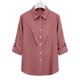 thumbnail image 5 of Camisas de Manga Larga para las Mujeres Blusa de Túnica de Imitación de Botón de Solapa de Ajuste Suelto con Tela Suave, Top de Verano Transpirable para Uso Diario Informal, 5 of 7