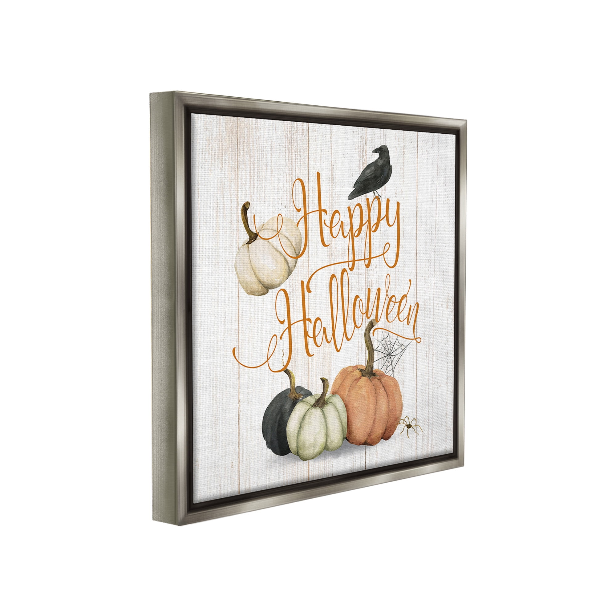 Stupell Industries Rustic Happy Halloween Holiday Painting Gray Floater Framed Canvas Art Print Wall Art, 25 x 25