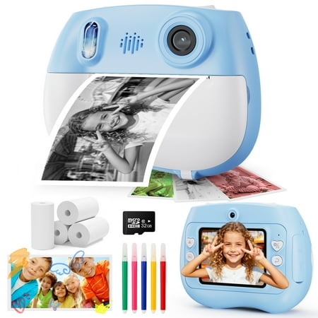 TOPVISION Kids Print Camera, 1080P HD Kids Cameras with 32GB Storage Card & 4 Paper Rolls, Gift for Boys & Girls Ages 4-12 - Blue