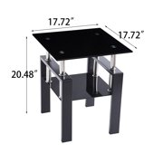 Tcbosik Modern End Table, 2-Tier Side Table with Tempered Glass Top & Metal Legs, 17.7 Night Stand for Living Room, Bedroom, Black
