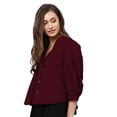 thumbnail image 2 of eloria Women's Top V Neck Full Sleeve Pleated Button Down Cotton T-Shirt, Color: Maroon 2 | Size: M, 2 of 6