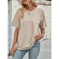 thumbnail image 4 of Womens Oversized T Shirts Loose Fit Crewneck Short Sleeve Tops Summer Casual Blouse Y2K 2025 Basic Tee Khaki S, 4 of 9