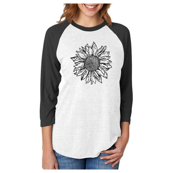 Sunflower Shirt for Women Girls Summer 3/4 Women Sleeve Baseball Jersey Shirt XX-Large black/white