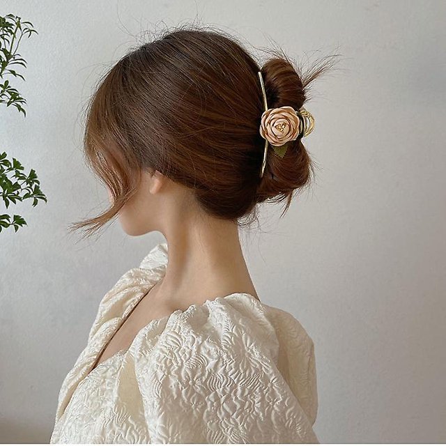 Garra de pelo grande Camellia pinzas rosa elegantes clips de pelo accesorios, 11 Afortunado Sencillez
