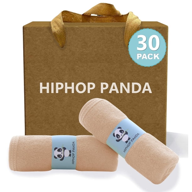 Hiphop Panda Toallitas Para Bebé De Rayón Hechas De Bambú - Toalla De Baño Para Recién Nacido Ultra Suave Y Absorbente De 2 Capas - Toallitas Reutilizables Para Piel Delicada - Marrón 30 Unidades