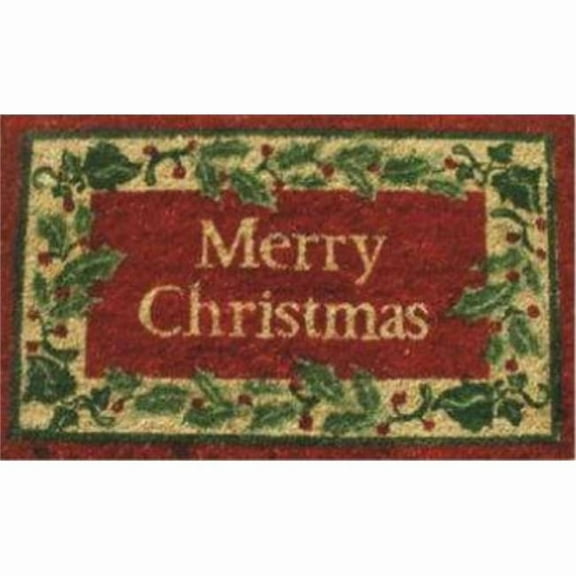 Geo Crafts G615 18 x 30 in. Coir Christmas Holly Welcome Doormat, Multi Color