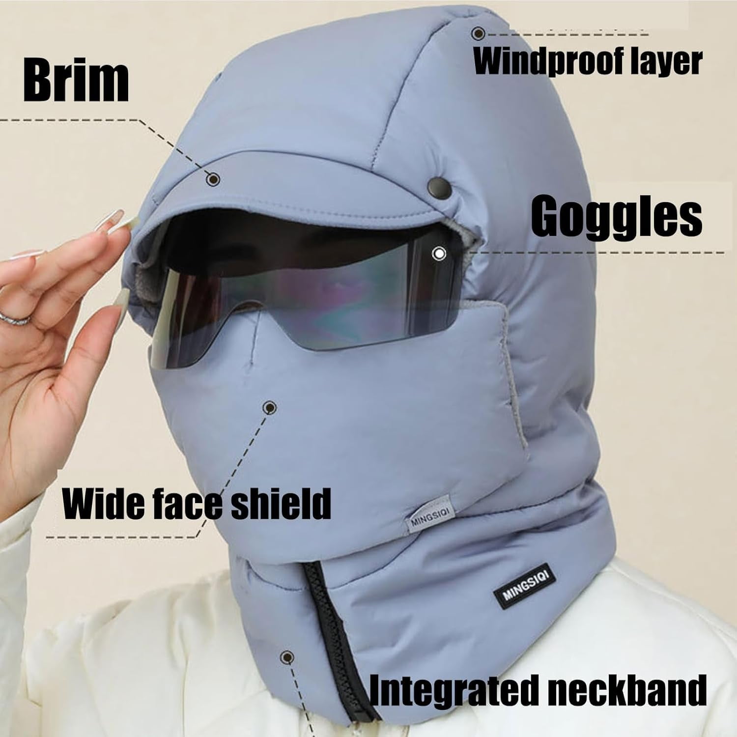 Windproof Full Cover Outdoor Riding Mask with Glasses, Winter Windproof Thermal Ski Mask, Unisex
