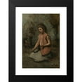 thumbnail image 2 of Jean-Baptiste-Camille Corot 14x18 Black Modern Framed Museum Art Print Titled - Girl Weaving a Garland (1860-65), 2 of 5