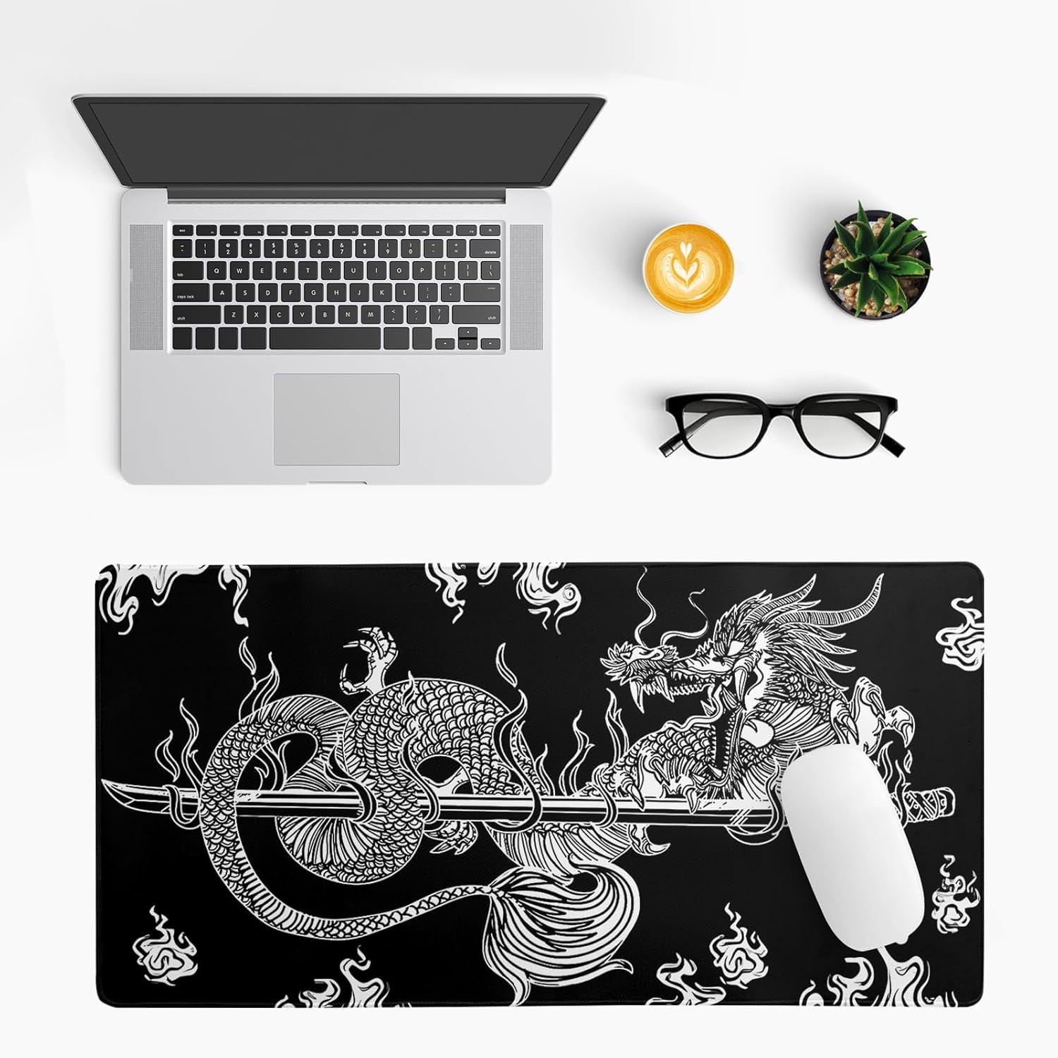 Dragon Gaming Mouse Pad Black Large Mouse Pad for Keyboard and Mousepad Desk Mat with 3mm Non-Slip Base and Stitched Edge for Gaming and Office Computer Mat Protector Mat 27.6x11.8 Inch