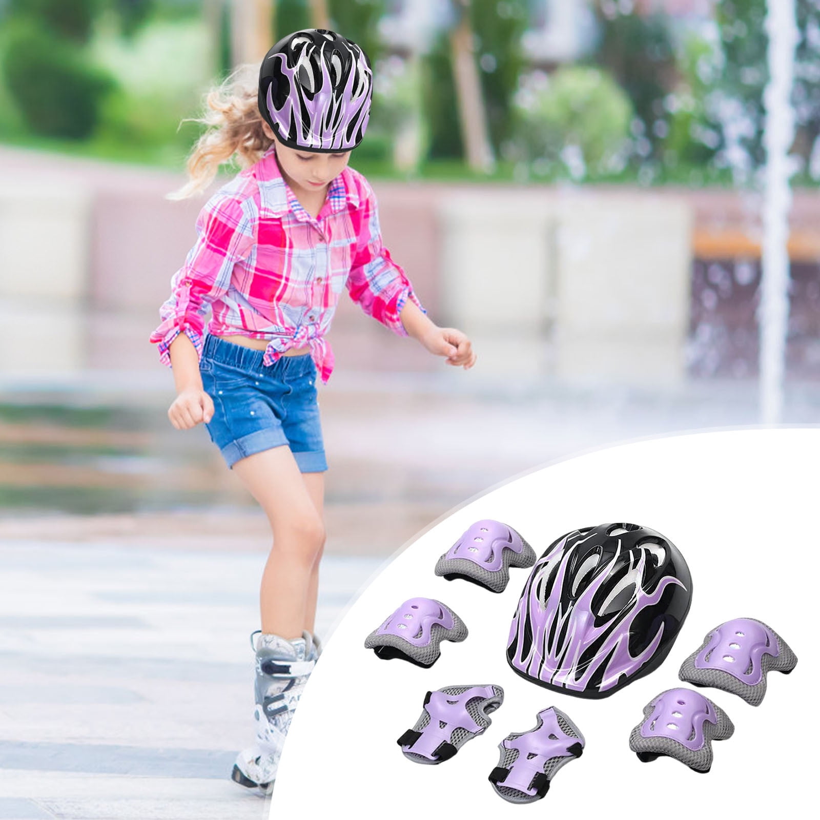 Outoloxit 7-Piece Kids Protective Gear Set with Helmet, Knee Pads, Elbow & Wrist Guards for Biking Skateboarding Roller Skating