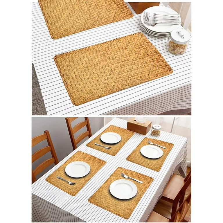 Tafelmatten Zeegras Geweven Rotan Placemats Natuurlijke Antislip Hittebestendige Isolatie voor Eettafel Rechthoekige Set van 4