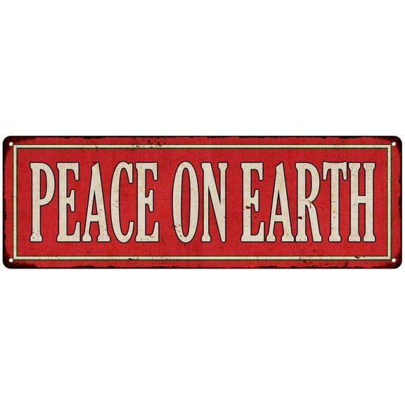 Peace on Earth Holiday Christmas Metal Sign 6x18 206180065010