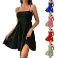 thumbnail image 1 of WRKEKC Robe d'Été Unie à Bretelles pour Femme, Coupe Ample, Décontractée, Robe de Plage, Sans Manches, Longue, 1 of 4