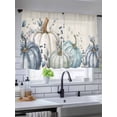 thumbnail image 5 of Sheer Curtains 54 inches Long, Blue Pumpkin Eucalyptus Leaves Vintage Linen Texture Fall Thanksgiving Light Filtering Sheer Window Curtains Rod Pocket Voile Drapes for Bedroom, 52"Wx54"L 2 Panels, 5 of 7