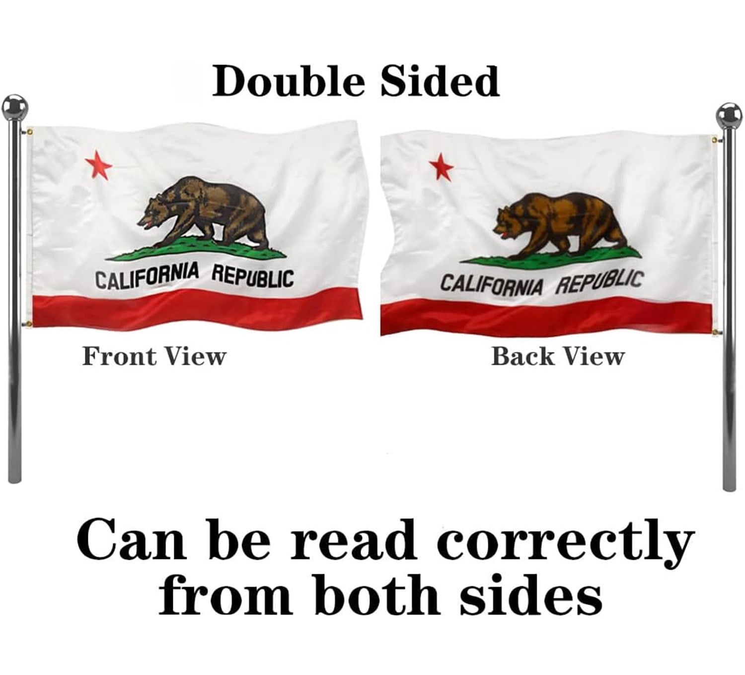 California Republic State Flag 3x2 Outdoor Double Sided California Bear Flags CA State Flag State of California Flags Polyester with 2 Brass Grommets Decor for Indoor Outside Wall Room