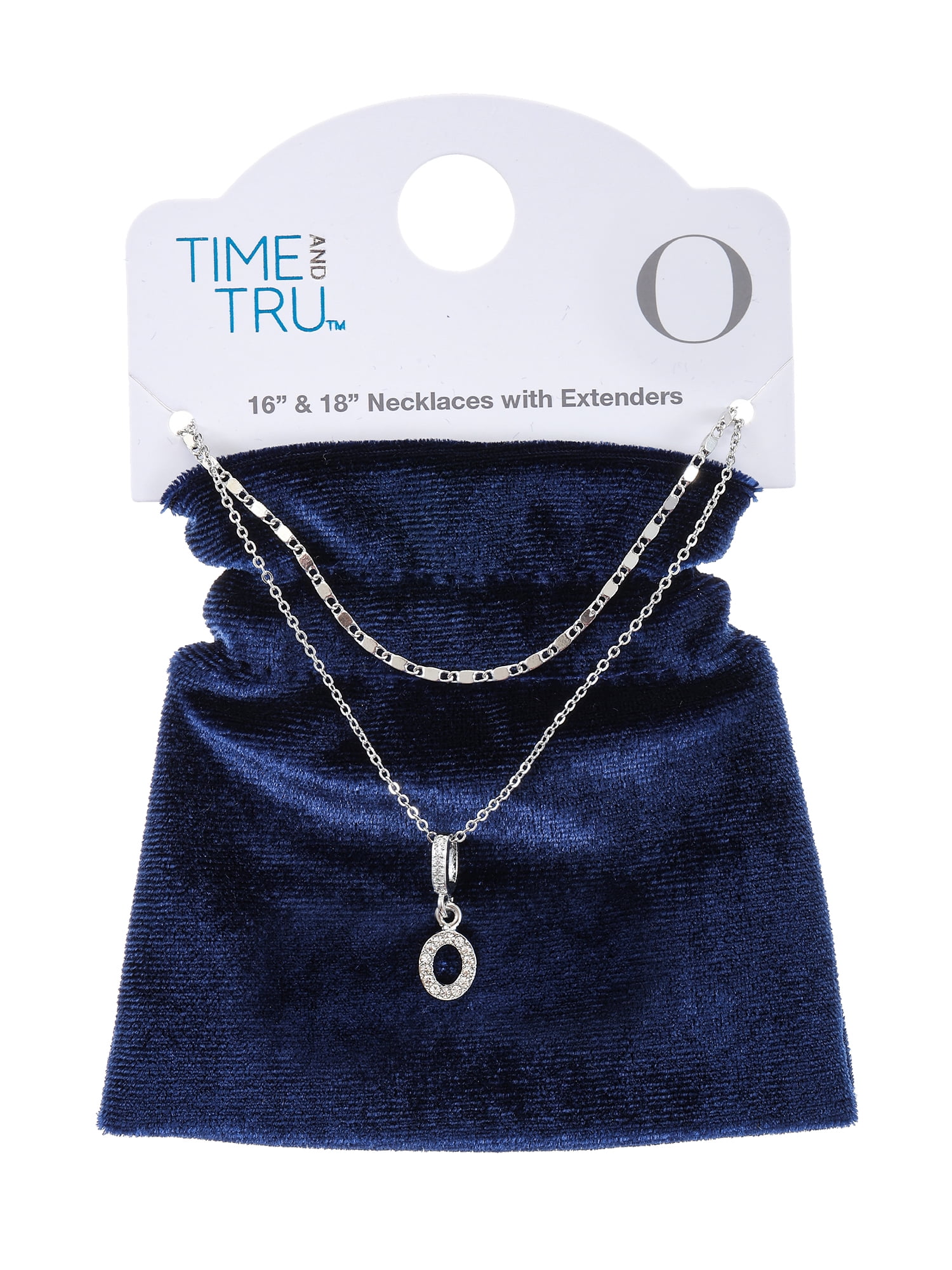 Time and Tru Silvertone Pave Initial Letter Necklace Set, 2 Pieces, Letter O  (图2)