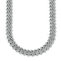 Round Crystal Silvertone Link Necklace 24-inch
