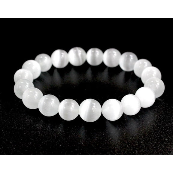 Natural Selenite Stone Bracelet 8mm Clear Crystal Stretch Bracelet Handmade