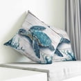 thumbnail image 4 of Throw Pillow Covers 16x16 Inch, Teal Green Sea Turtle Decorative Pillow Cases for Couch Sofa Bed, Summer Ocean Seaweed Wood Grain Cotton Linen Square Home Decor Pillowcases with Hidden Zipper, 4 of 7